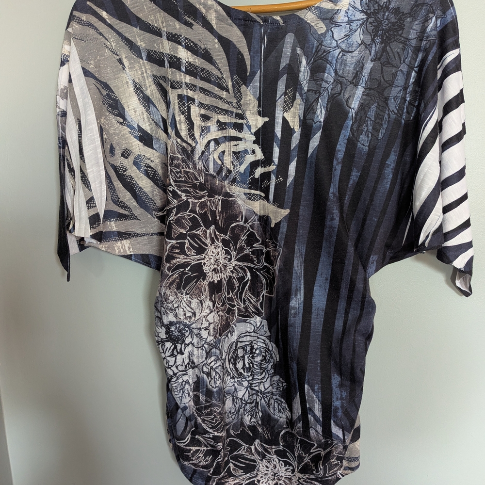 Vintage 90's Panhandle Slim Black and White Floral Blouse - Women's Small - Picture 7 of 8